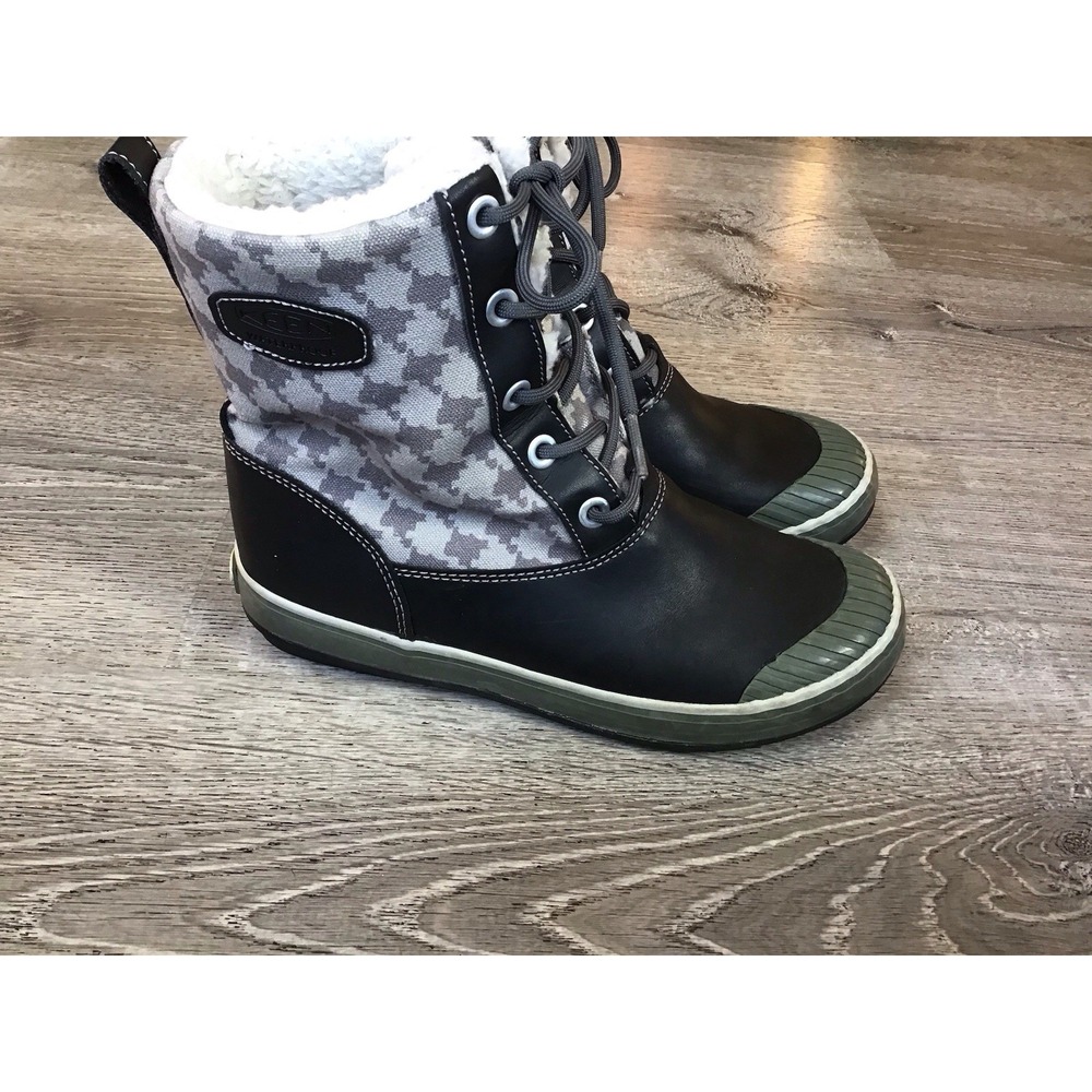 KEEN Women's Sz 8 Elsa Waterproof Duck Boots Gray Print Sherpa Lining 1015457